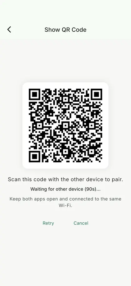 Vaava local Wi-Fi pairing QR code screen
