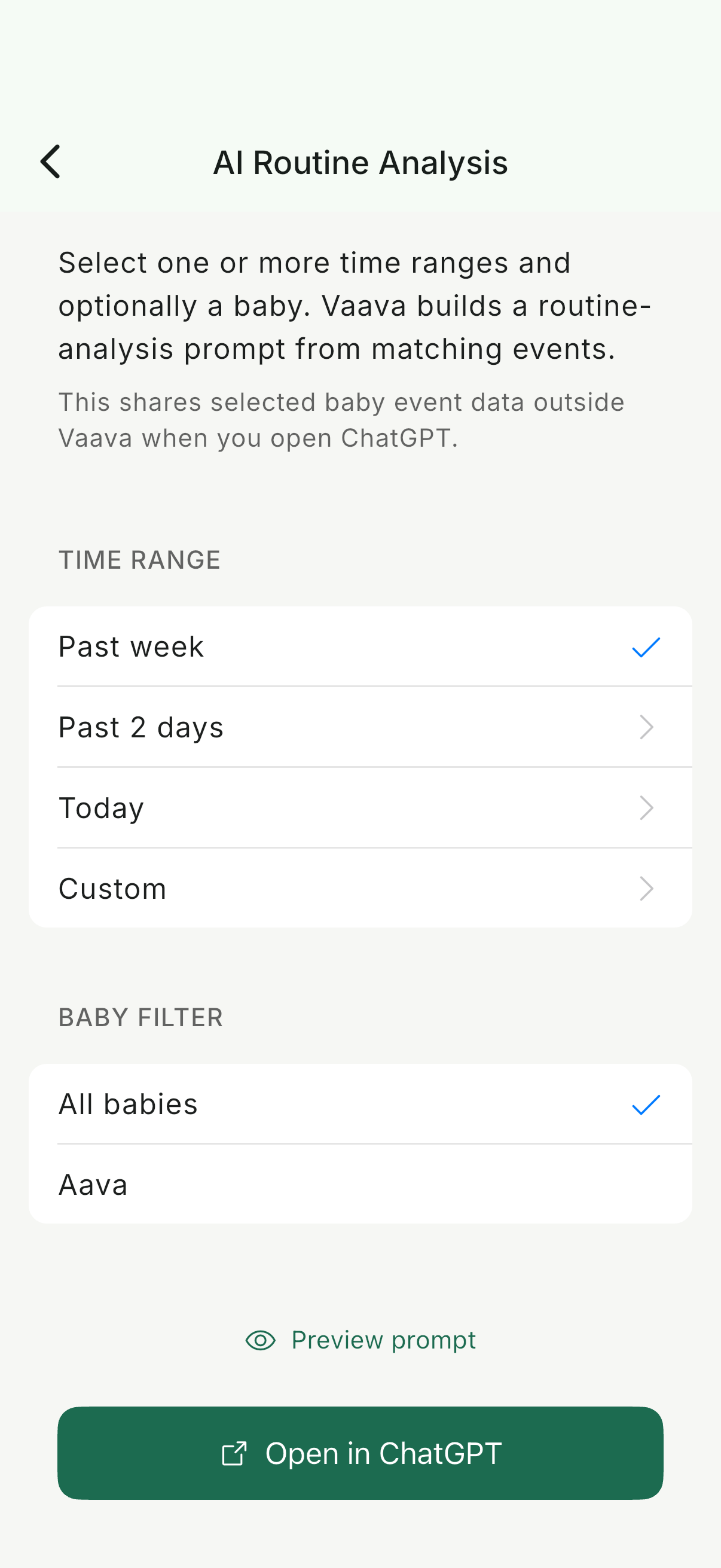 Vaava KI-unterstützte Prompting-Bildschirm