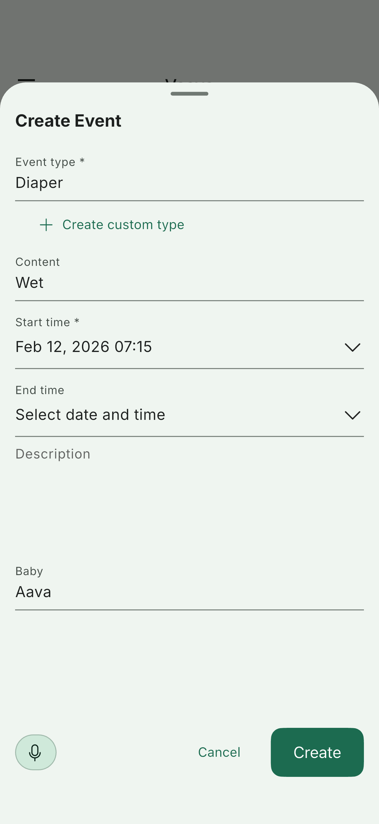 Vaava Sprachdiktat-Bildschirm
