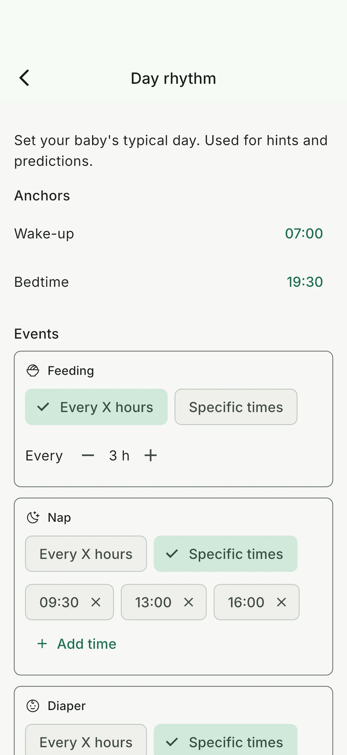 Vaava Meinen Tag erstellen-Vorschläge-Bildschirm