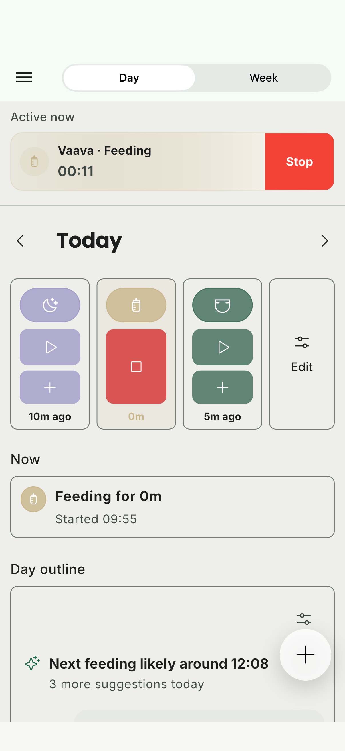 Vaava's day view before a sleep timer starts