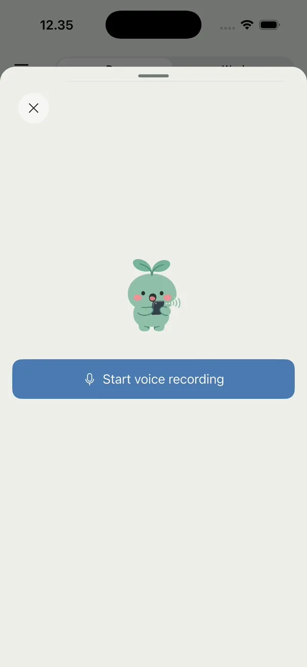 Vaava's voice logging screen, ready to record