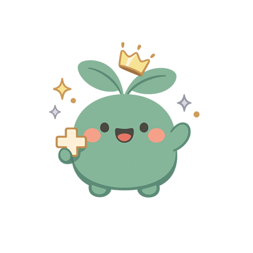 Sprig wearing a crown and holding a plus sign
